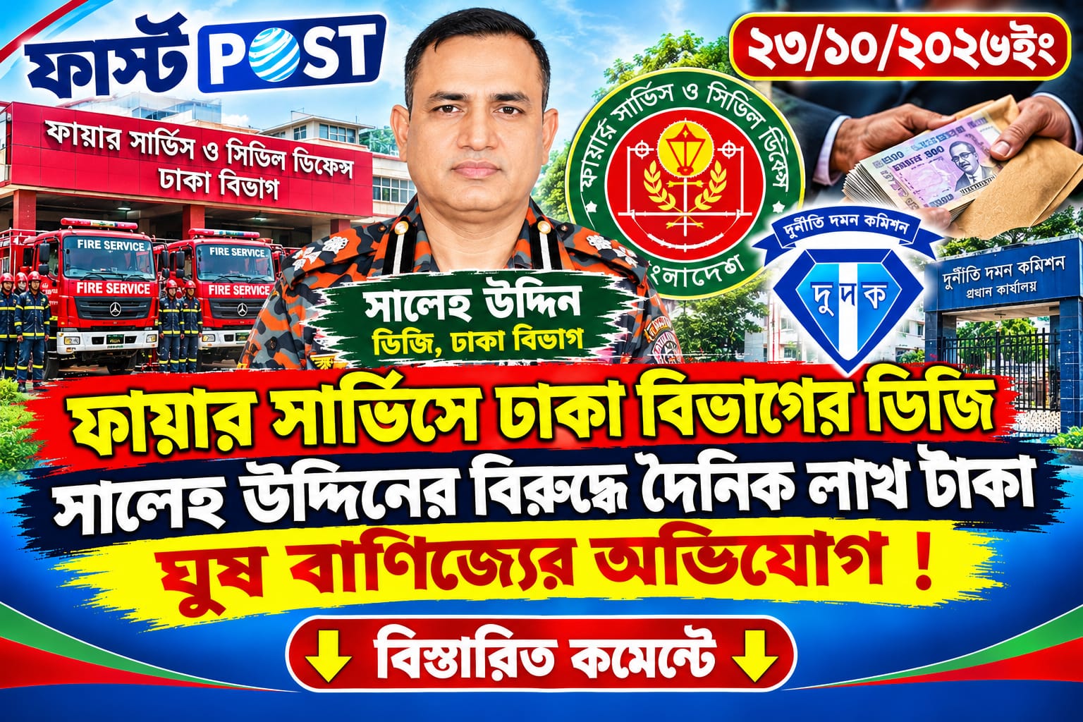 ফায়ার সার্ভিসের ঢাকা বিভাগের ডিডি ছালেহ উদ্দিনের বিরুদ্ধে দৈনিক ১০ লাখ টাকা ঘুষ বাণিজ্যের অভিযোগ